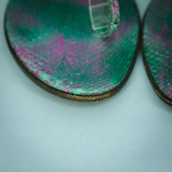 Jimmy Choo 39 Size 9 Green Purple Neon Fish Fife Leather T Strap Thong Sandals - Picture 4 of 8